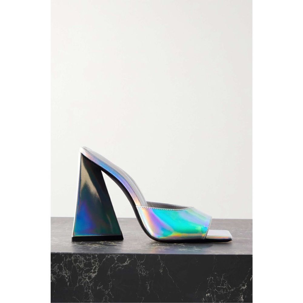 The Attico Devon Iridescent Slide Sandal Holographic Square Toe Mules Size 38.5